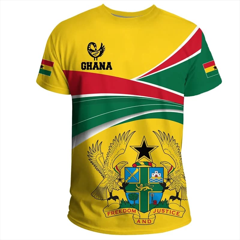 Ghana Flag 3D Printed T Shirt Men Summer Fashion Ghanaian Coat Of Arms Football Jersey Tee O-Neck Short Sleeve Streetwear Tops