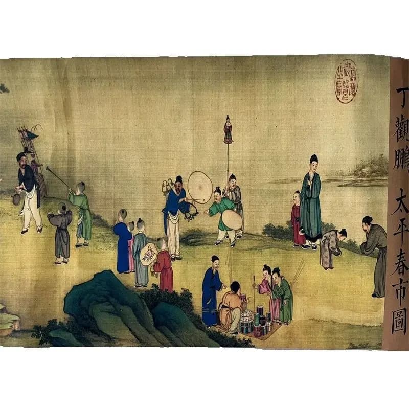 China Old long Scroll  Watercolor painting and Calligraphy , Ding Guanpeng's Map of Taipingchun City collectibles