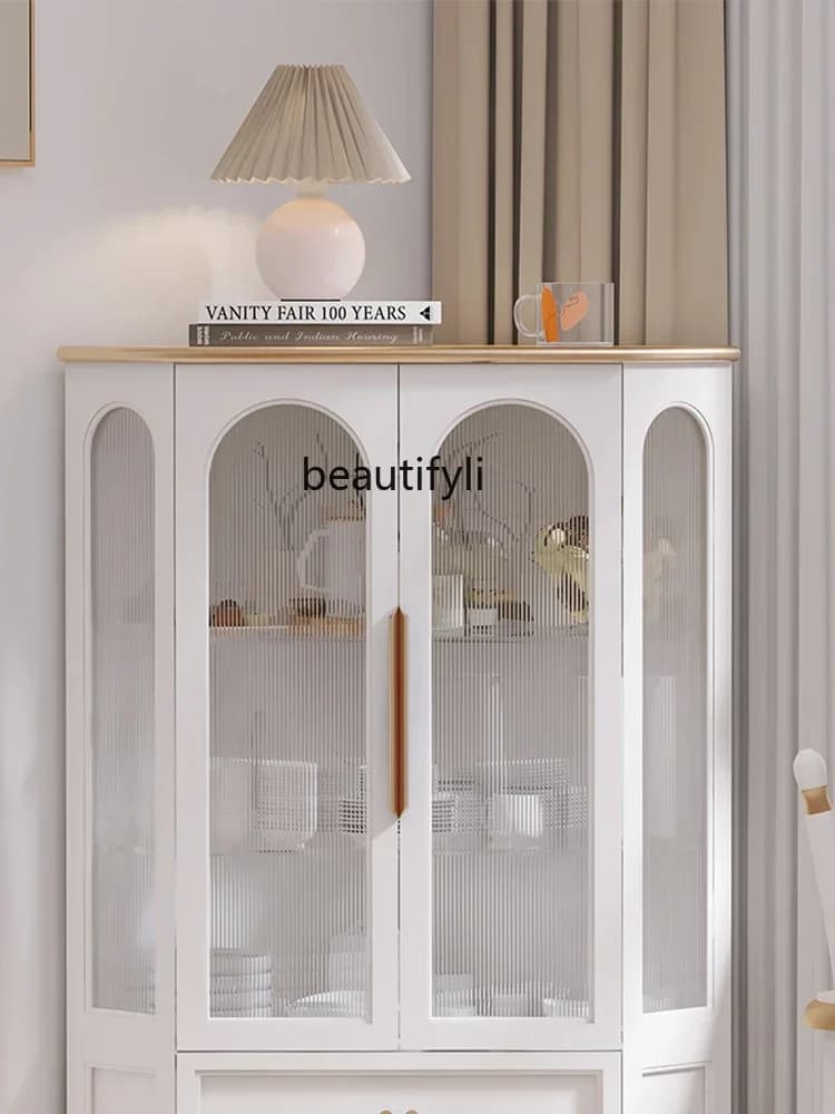 K185 Simple White Living Room Corner Art Glass Decorative Living Room and Kitchen Storage Cabinet