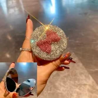 NEW Creative Mini Double-sided Mirror with Bow and Diamond Studded Makeup Mirror Portable Decorative Mirror