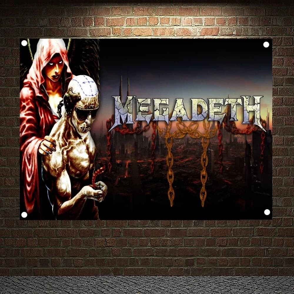 High Quality Rock Theme Four Holes Flag & Banner Canvas Printing Wall Chart Band Logo Metal Music Posters Mural Wall Decor W4