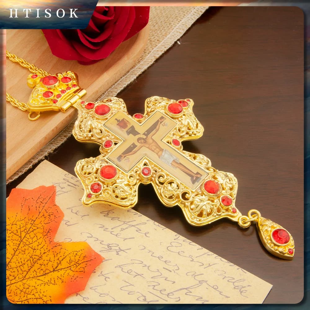 HTISOK Eastern Orthodox Cross Pendant Jesus Pendant Prayer Cross Zinc Alloy Pendant Holiday Gift Cross Mass Ceremony Item Jesus