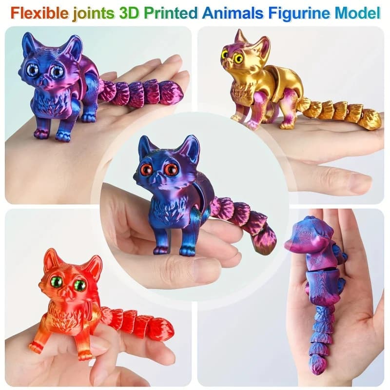 3D Printed Cute Cat Model Toys Cat Ornament Realistic Hairless Figurine with Movable Joint Children's Funny Gifts Tabletop Decor