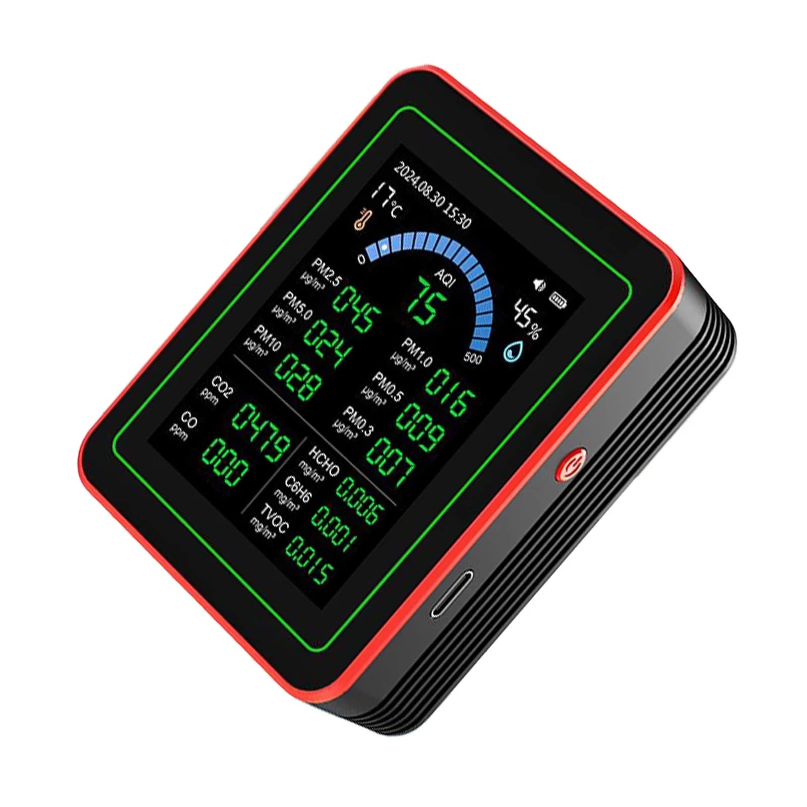 For 18 in 1 HCHO Meter, Temperature and Humidity Meter with Color Screen for , Detect Indoor PM0.3 PM0.5 PM1.0 PM2.5 PM5.