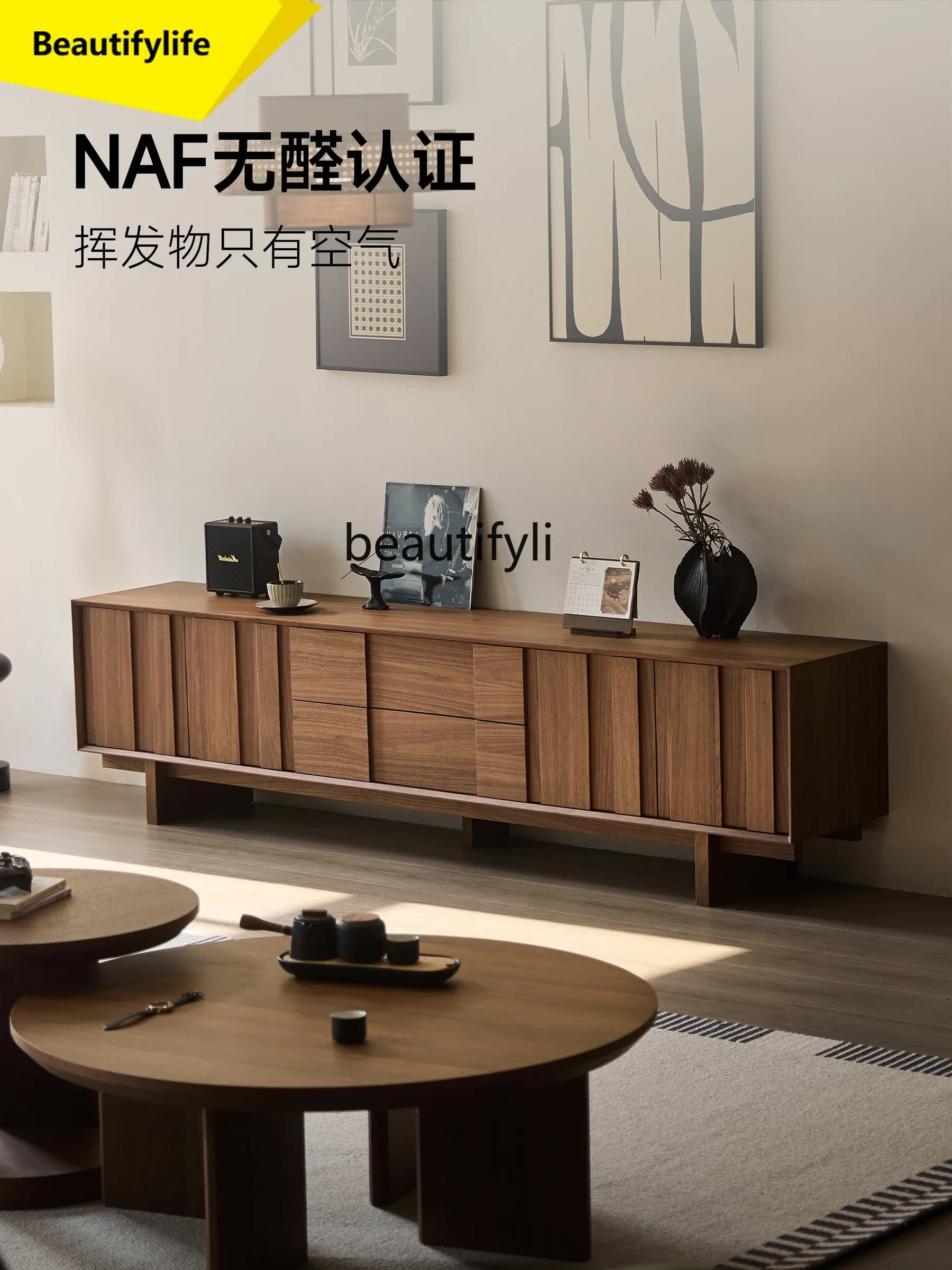 K185 TV Cabinet Living Room Mid-Century Style Storage Cabinet Integrated Household Small Apartment Solid Wood Vintage Furniture