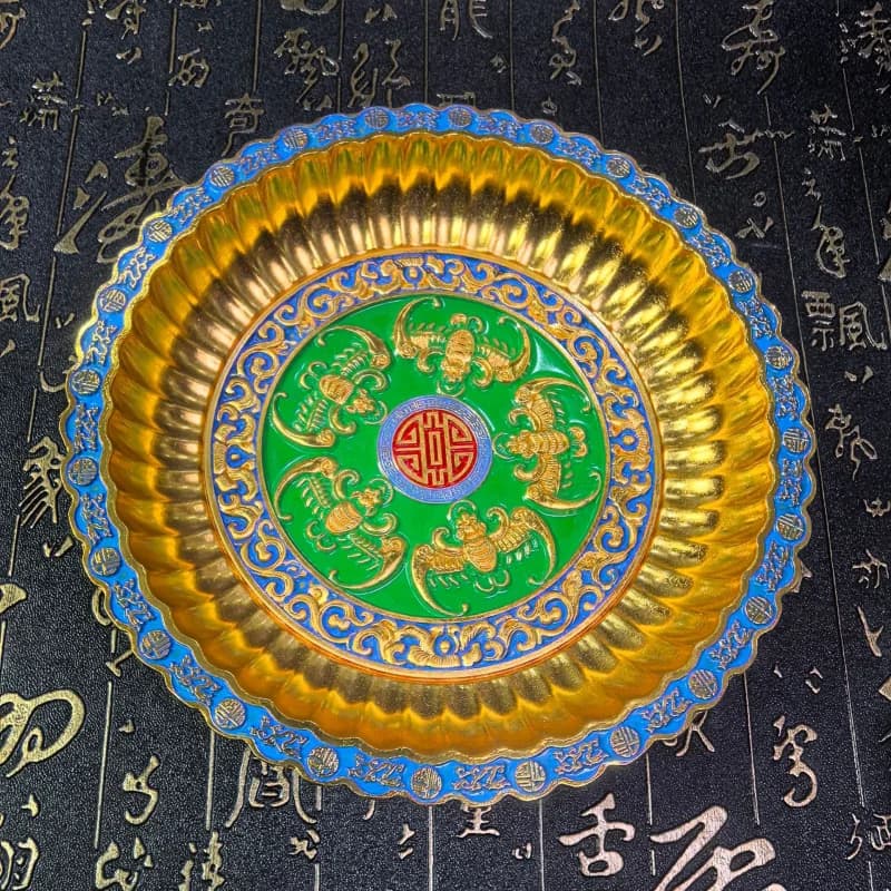 Antique-Style Gilded Painted 18cm Five-Color Fortune Plate Relief Craft Collectible Decorative Craft Ornament