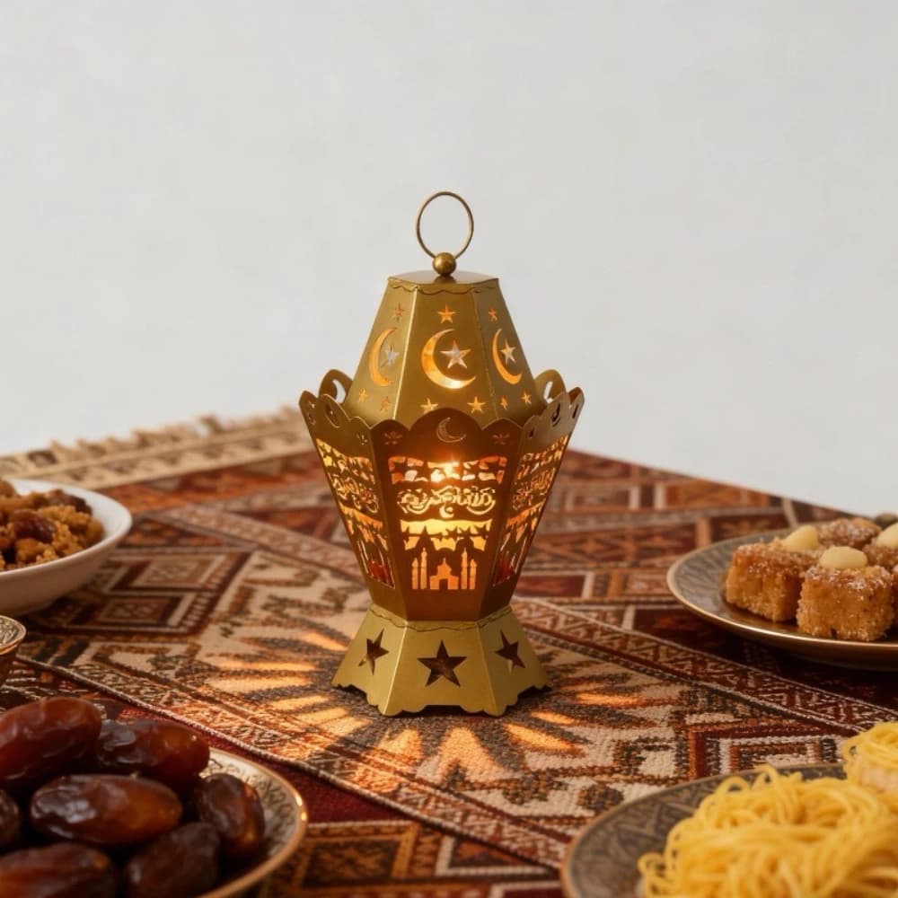 Creative Eid Mubarak Candle Lamp Ramadan Crescent Moon and Star Iron Night Light Islamic Muslim Decoration Eid Party Supplies