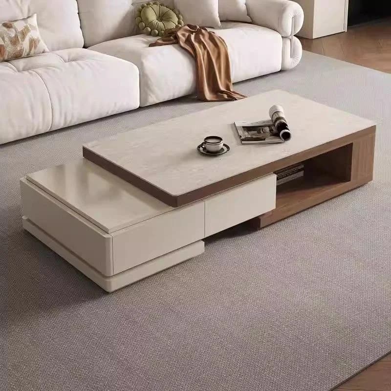 HYS medieval travertine rock slab retractable coffee table TV cabinet combination living room home walnut floor cabinet