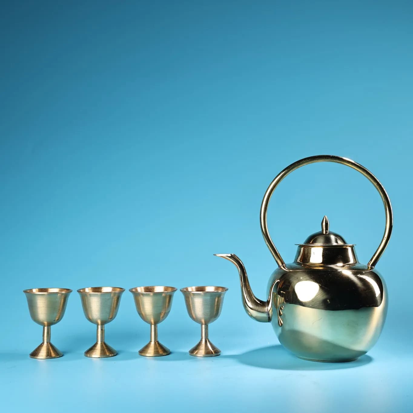 6"Tibetan Temple Collection Old Bronze Cinnabar Teapot Wine utensils Tea Cann A Set Amass wealth Ornaments Town house