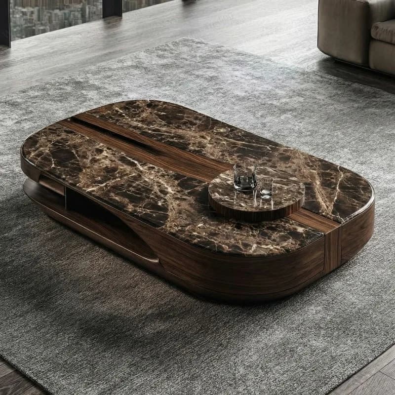 Retro light luxury, luxury stone coffee table living room, square modern, large flat floor luxury stone light luxury villa