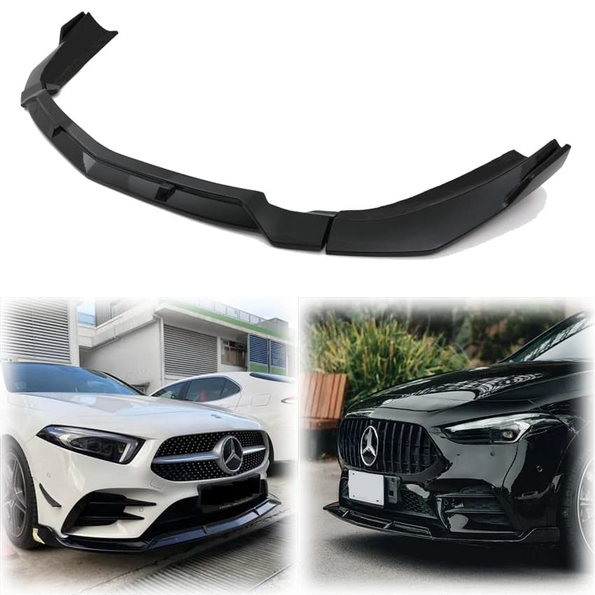 3pcs 2019-2025 For Mercedes Benz A Class W177 A35 A45 Sport AMG BB Style Front Bumper Lip Spoiler Diffuser Splitters Gloss Black