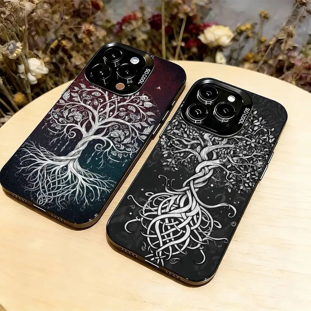 Tree of life Yggdrasil Phone Case For iPhone 17,16,15,14,13,12,11 Plus,Pro Max,XS,Colored Silver Plated Inside Cover