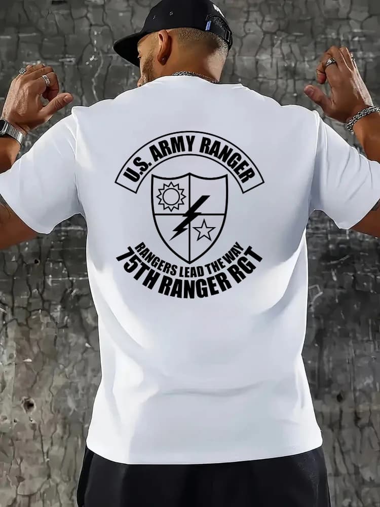 US Army 75th Ranger Airborne with Eagle pattern design-100% cotton summer O-neck short sleeve casual printed men's T-shirt.