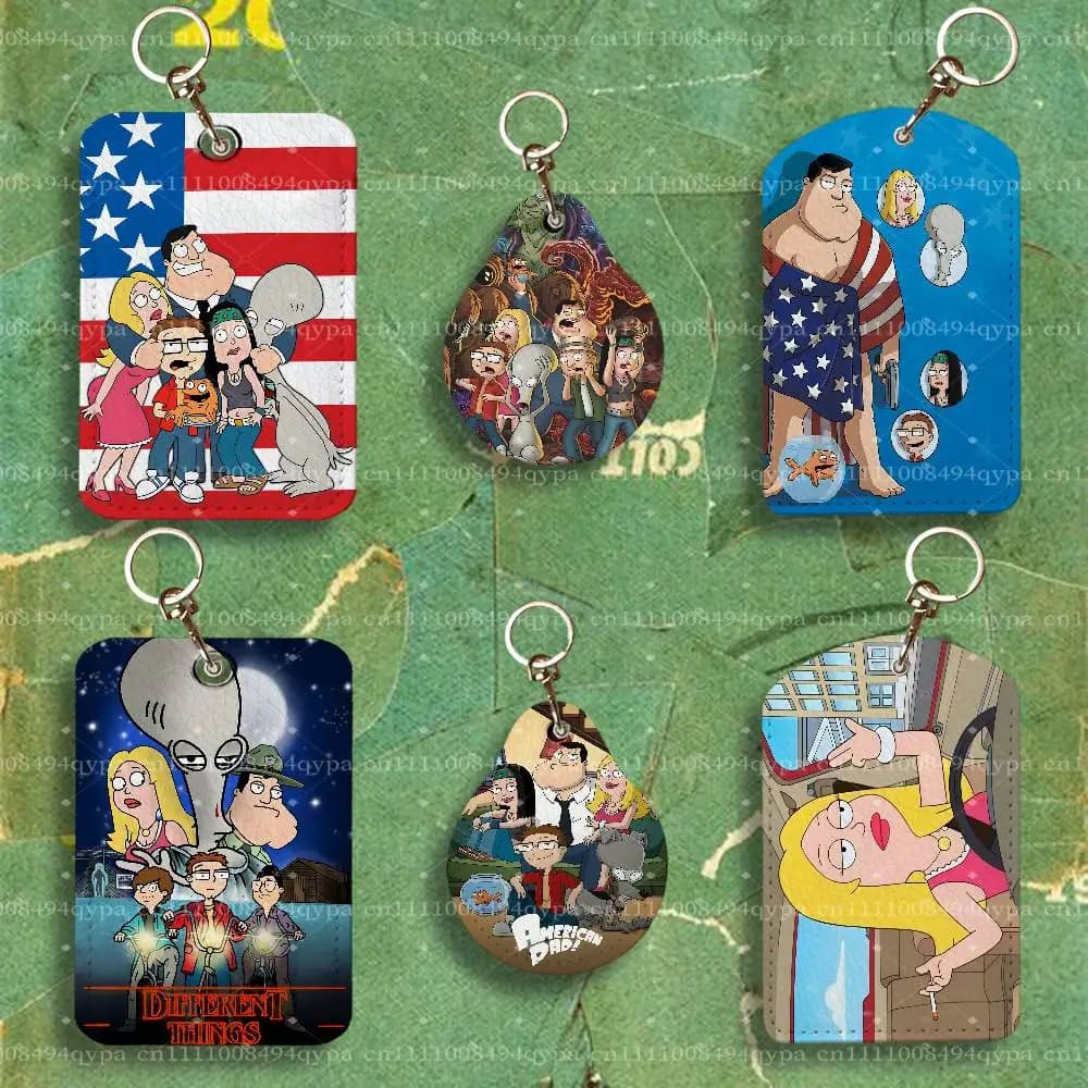 A-American Dad Cartoon Roger Keychain Card Holder Leather Keeps ID Cash Keys Cards Ready for Work, School, Travel Daily Errands