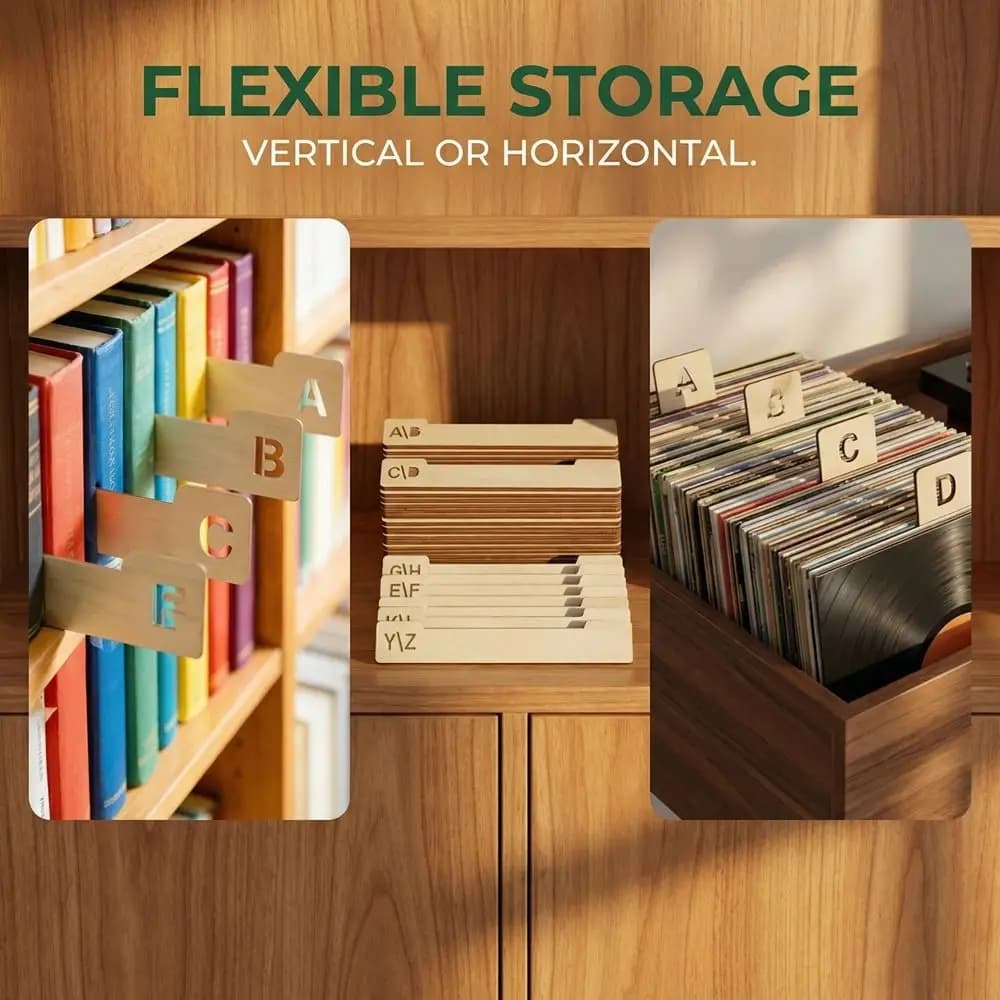 Wooden Vinyl Record Dividers Versatile Alphabetical a-Z Guide Separator Holder Efficient Record Time-saving