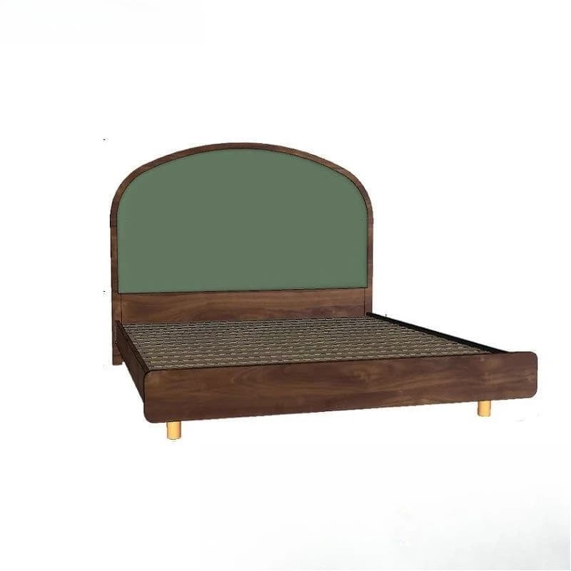 Nordic black walnut soft bag double bed, simple large backrest wedding bed retro soft cloth cherry wood bed