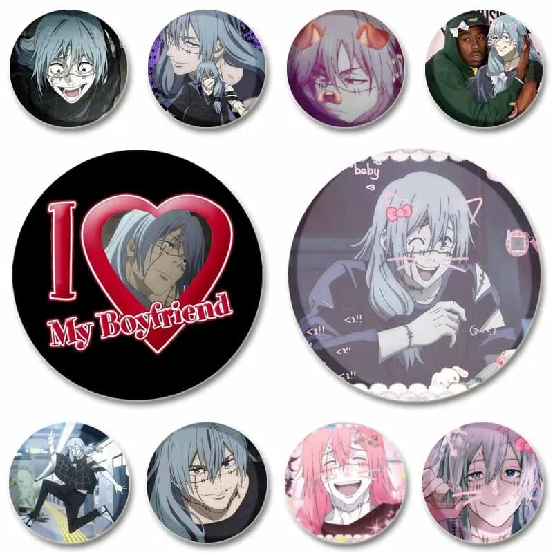 Anime JK Figure Mahito Round Badges Custom Cartoon Cosplay Brooch Y2K Clothes Backpack Accessories Lapel Pins Jewelry Toys Gifts