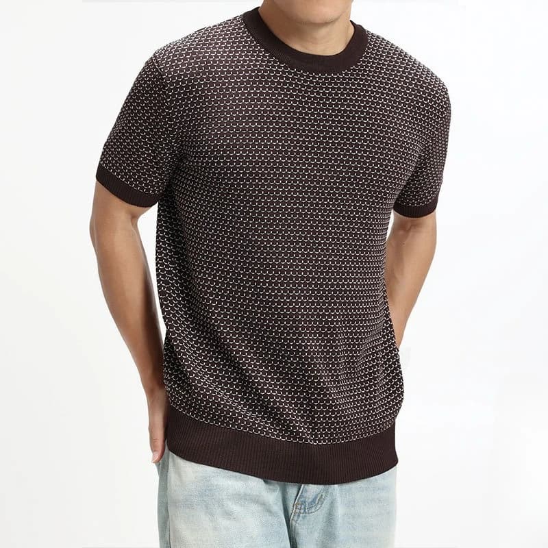 2026 New Ice Silk Knitted T-Shirt Men's Summer Casual American Clothes Short Sleeve Top Men's
