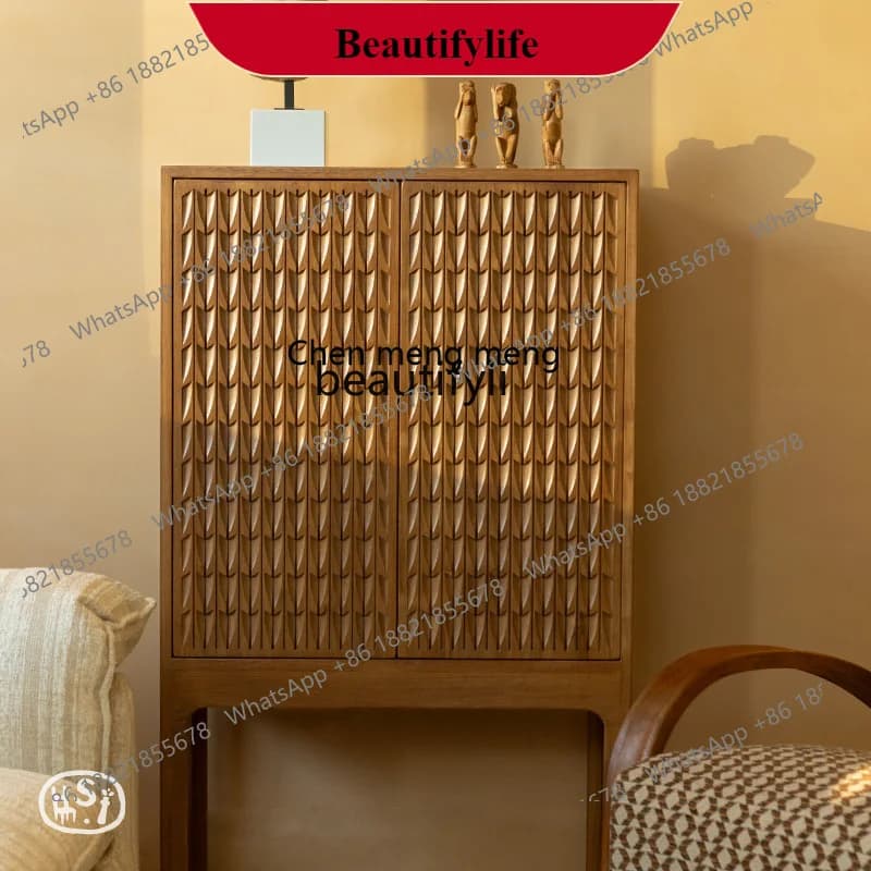 G153 Decorative storage, bedroom living room side cabinet, new Chinese log retro style