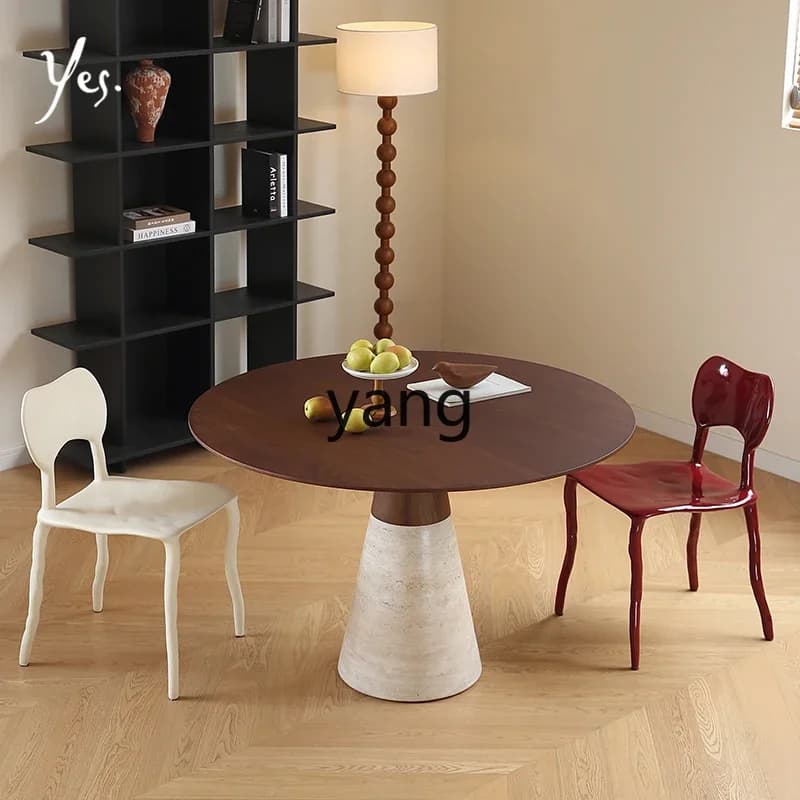 LMM Retro Style Antique Style Travertine Base Walnut Wood