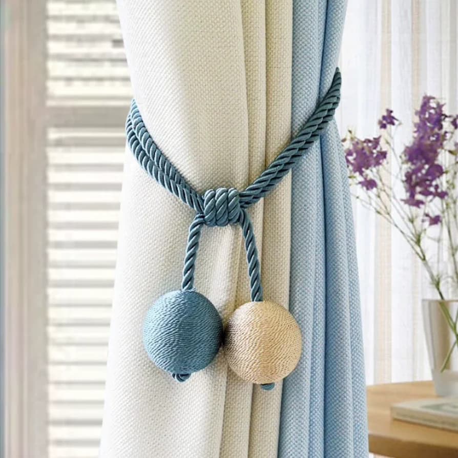 2pcs Multicolor Curtain Tieback Rope, Fashionable Knot Decor Ball Pendant, Versatile Bedroom Living Room Curtains Buckle