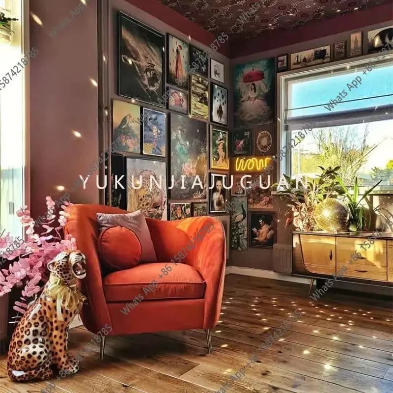 N40 Retro nostalgic single sofa light luxury special-shaped living room villa homestay velvet armrest leisure chair