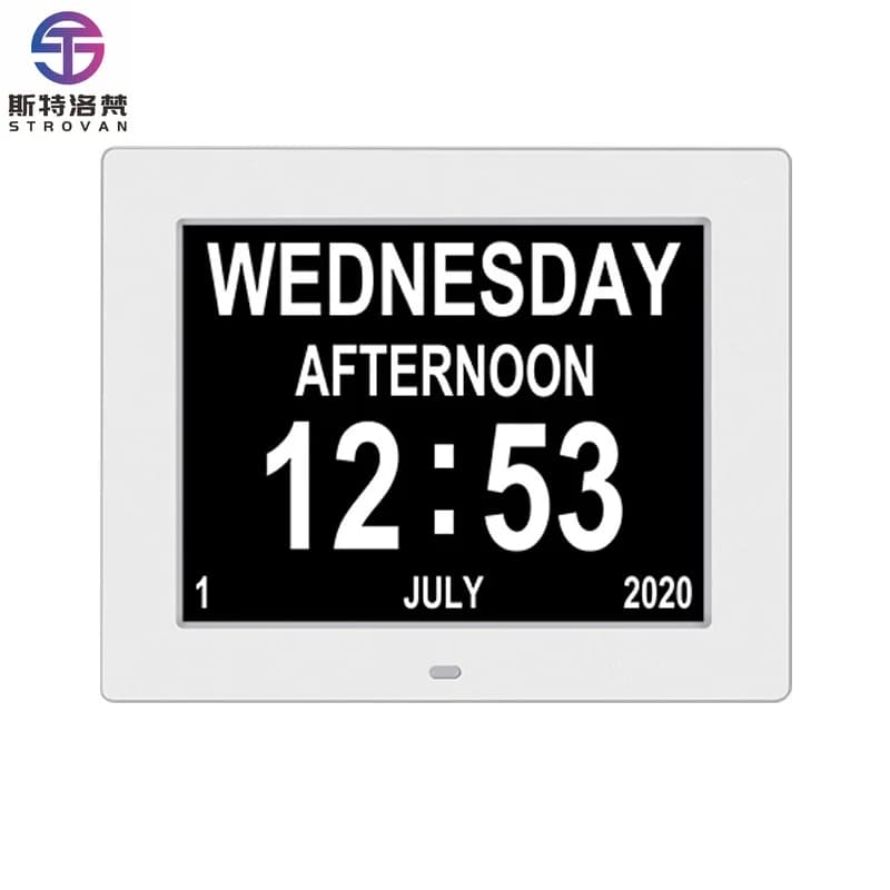 Digital Calendar Clock Multilingual Medicine Time Reminder Alarms Minimalist Design for Home Desk Wall Decoration for Elders