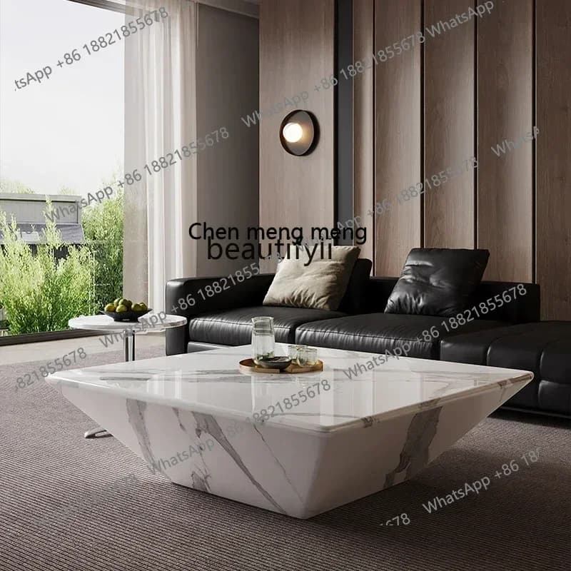 D178   Marble square suspension advanced sense living room square household fish belly white coffee table