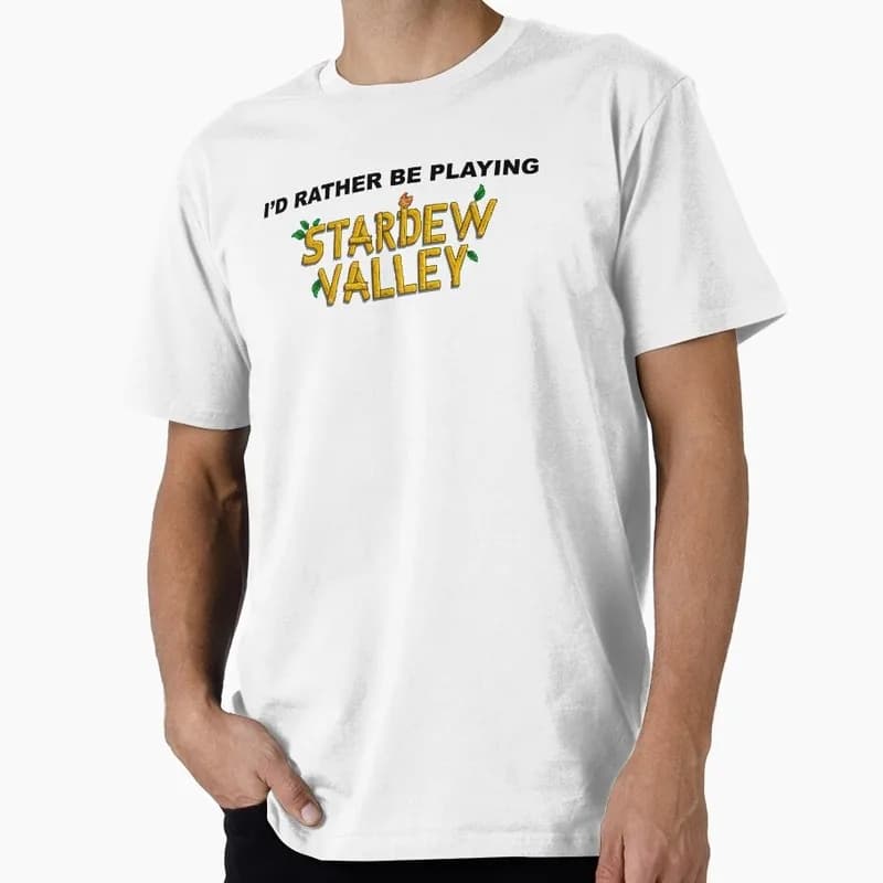 i'd rather be playing stardew valley Cartoon RPG Video game Gift T Shirt for Gamer Short sleeve Graphic Clothes All Size Tops