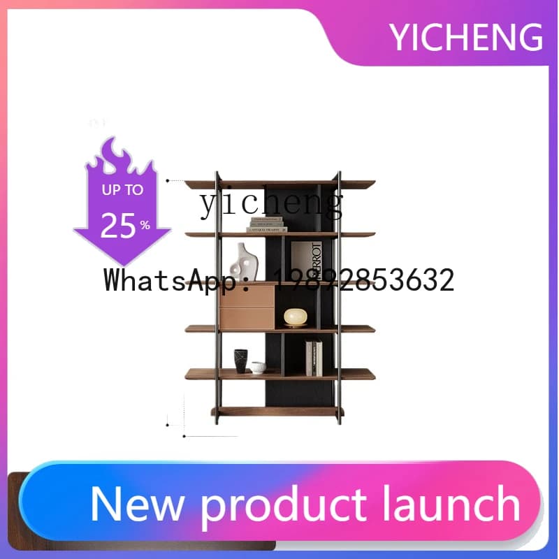 X9antique style living room bookshelf bookcase against the wall light luxury stainless steel display shelf solid wood bogu shelf