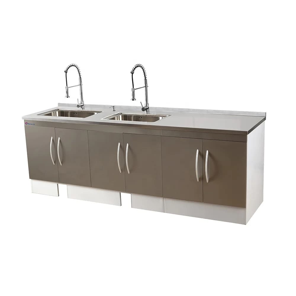 Anteeth Customized Dental Clinic Hospital Laboratory Cabinet with 3 Sinks Stainless Steel Table Dental Furniture