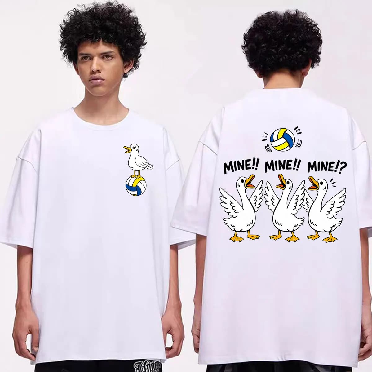 Funny Seagull Volleyball T-shirts High Quality Fashion Short Sleeve T Shirt Men Women Casual Loose 100%cotton T-shirt Streetwear