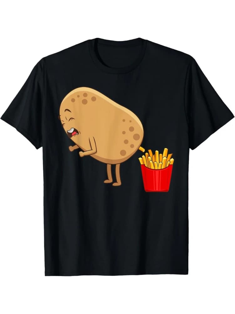 Amusing Potato and Fries Graphic design -100% cotton summer O-neck short sleeve casual printed T-shirt.