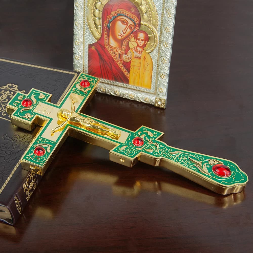 Orthodox Handheld Prayer Cross Small Jesus Statue Family Cross Alloy Ornament Artificially Colored Православный крест