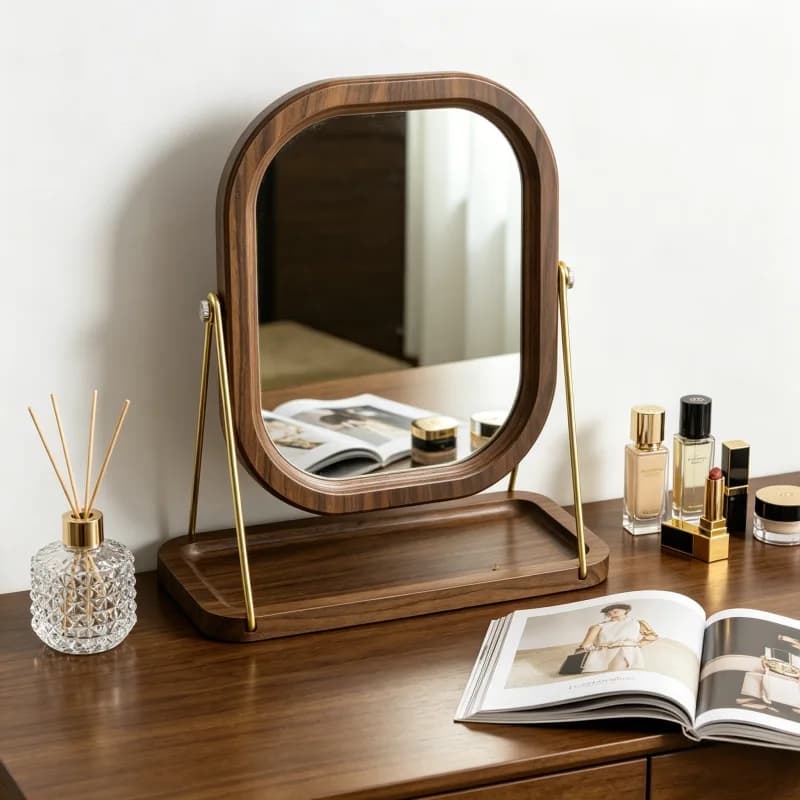 Wooden Big Size Mirror Salon Minimalist Save Space Portable Vanity Hand Travel Mirror Unique Spiegels Living Room Decoration