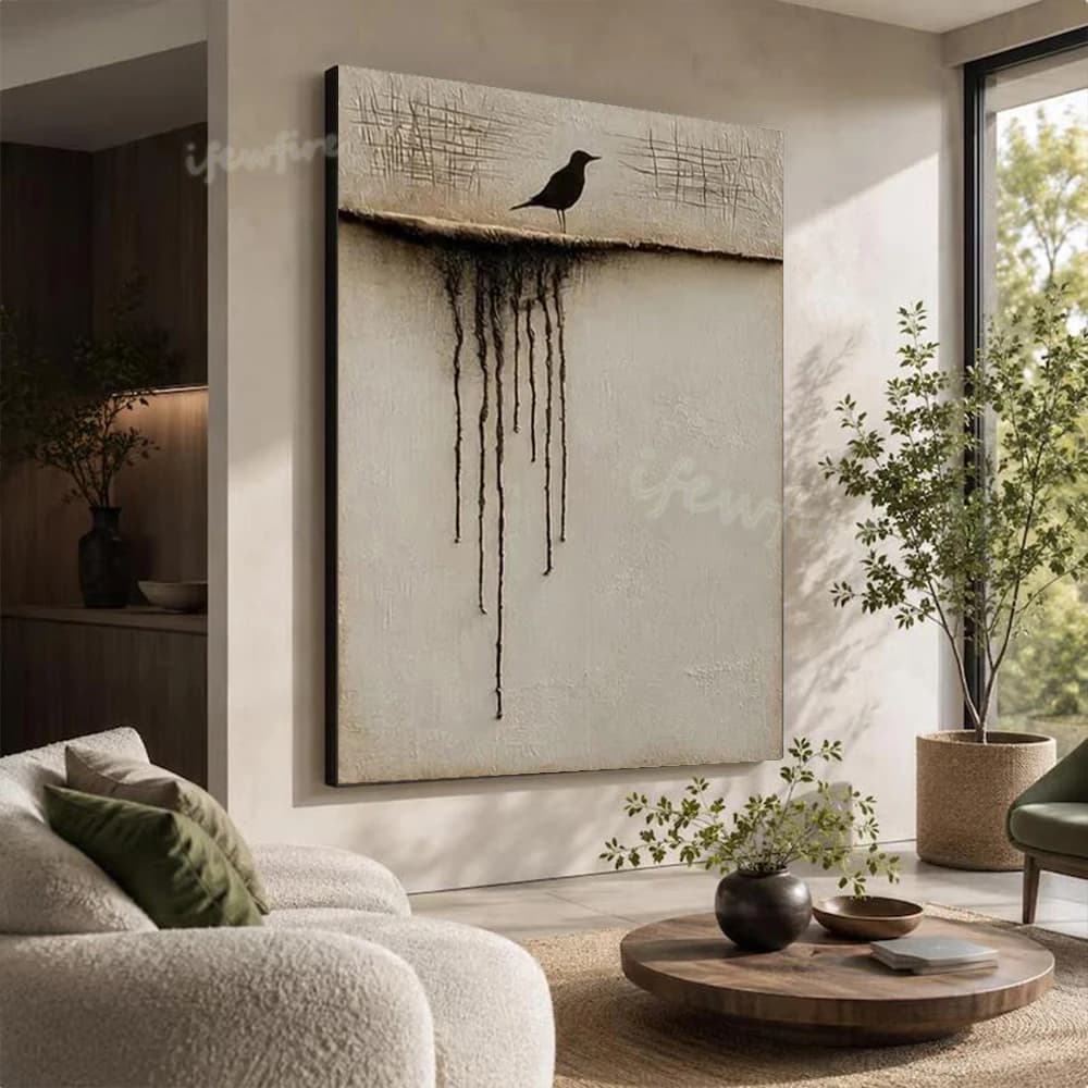 100% Handmade Modern Abstract Oil Painting on Canvas Unique Crow Wall Art Picture for Home Living Room Decor Image Artwork Gift