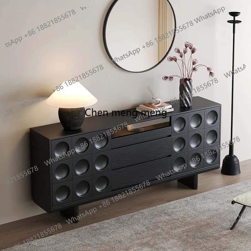 Italian minimalist black dining side cabinet designer living room storage cabinet solid wood porch cabinet