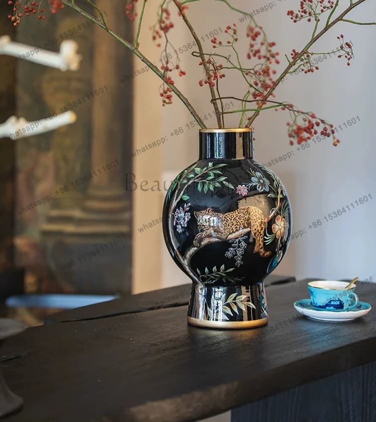 LS entrance living room vase decoration retro high-end sense flower arrangement ceramic medieval ornament new Chinese style