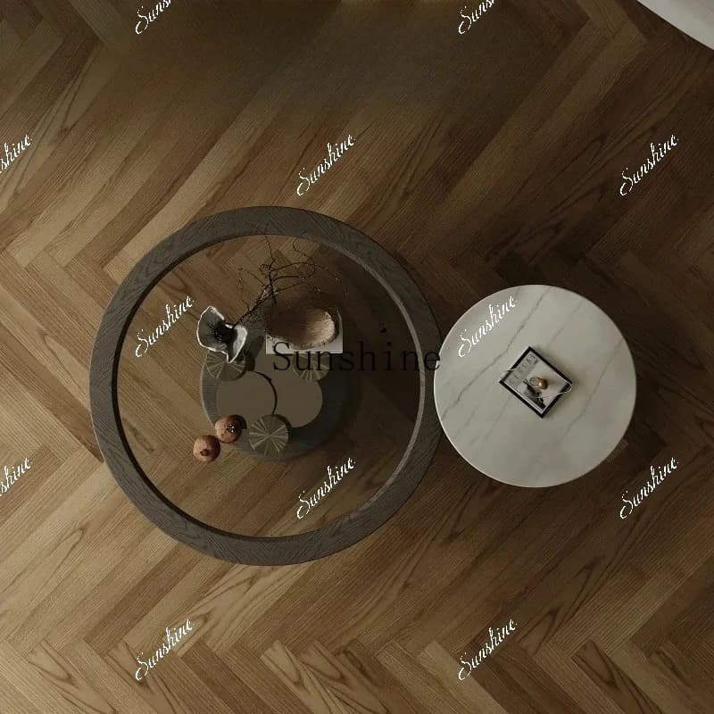 Italian minimalist round coffee table, solid wood ash wood glass marble living room household small apartment designer  FT