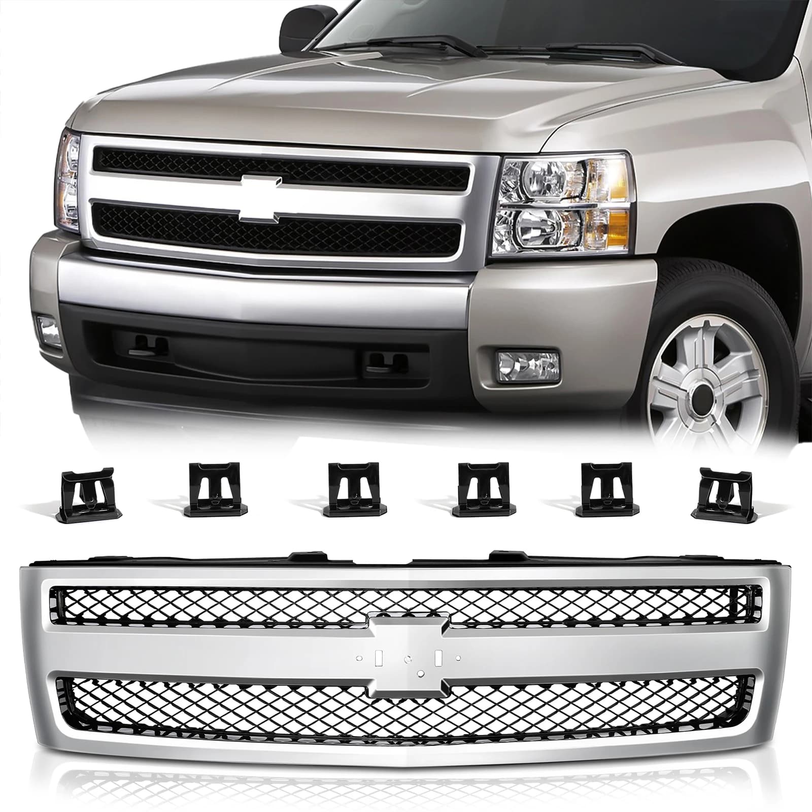 High Quality New Condition Car Grill For 2007-2013 Chevy Silverado Grill Chrome Auto Parts
