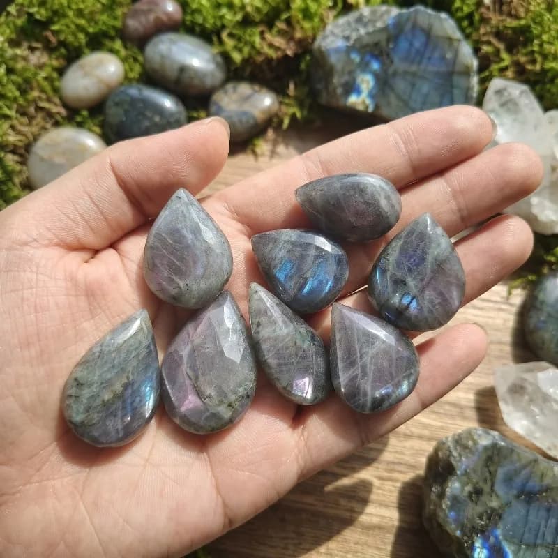 100g Natural Labradorite Teardrop Cabochons Polished Multi Color Flash Gemstone Beads for Jewelry Crafts Making