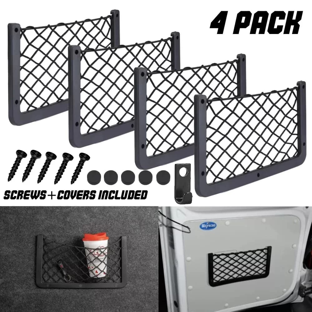 4PC Multi-Functional Large Storage Nets Pockets Pack For Camper Caravan Motorhome Organiser Netting Car Interior Accessories