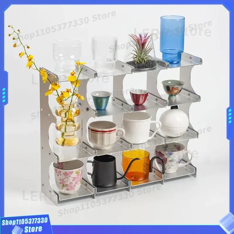 Stainless Steel Open Cup Holder Desktop Cosmetic Perfume Storage Rack Organizer Jiugongge Blind Box Display Stand for Home