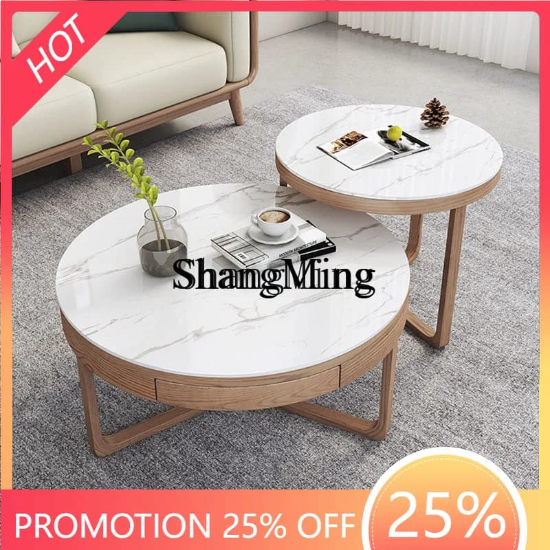 FG good-looking  bright rock slab coffee table all solid wood size combination small apartment living room
