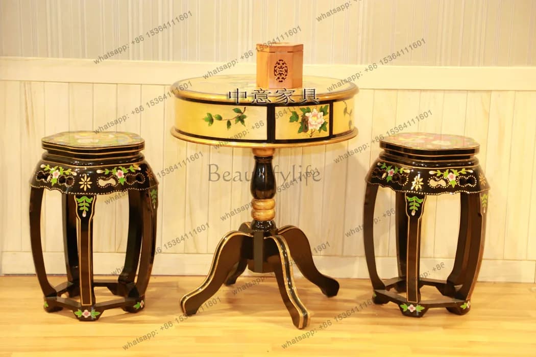 PJ new Chinese classical furniture hand-pasted gold foil hand-painted leisure tables and chairs