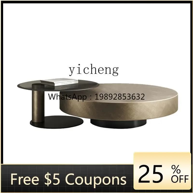 UU  light luxury stainless steel size round coffee table combination simple small apartment household living room coffee table