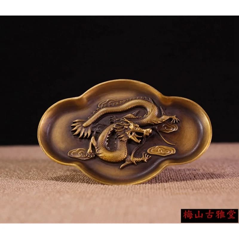 Pure copper with , brass -engraved pen washer, decorative piece, Feng Shui dragon plate, copperware,