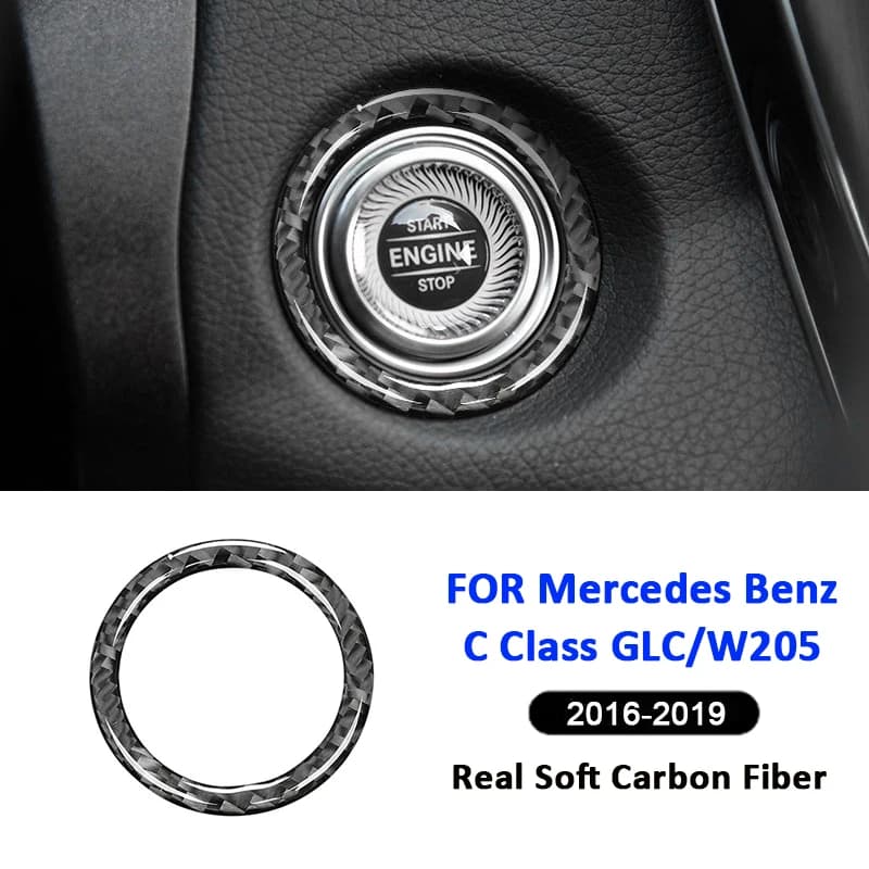 Carbon Fiber Car ONE-CLICK Engine Ignition Switch Frame Decoration Interior Sticker For Mercedes Benz 2016-2019 C Class GLC W205