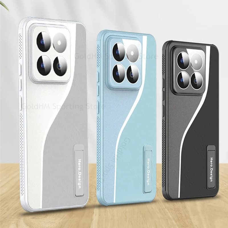 Splice Leather Phone Kickstand Case For Xiaomi 15 Pro 13 14 Pro Camera Lens Film Protector Flip Stand Cover For Redmi K70 Ultra