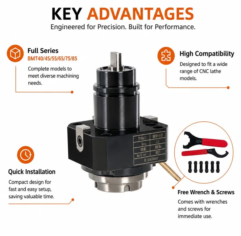 BMT Series Axial 0° High Speed Live Tool Holder Low Vibration High Rigidity for CNC Lathe Precision Metal Processing